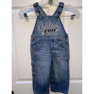 t OSHKOSH BGOSH casual solid blue denim buckles pockets snaps overall jeans 24mo